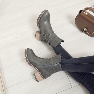 百搭高跟单靴英伦马丁秋冬鞋 韩版 子 春秋季 粗跟短靴女靴子2018新款