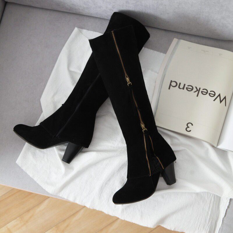 MARTIN BOOTS WOMENS BOOTS BLOCK HEEL FALL-WINTER TASSEL SIDE ZIPPER MID HEEL BRITISH STYLE 2018 MID HEEL BOOTS WOMEN