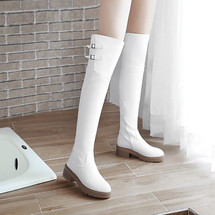 白色长筒过膝靴平底单靴女长靴子皮靴2022新款百搭学生秋冬骑士靴