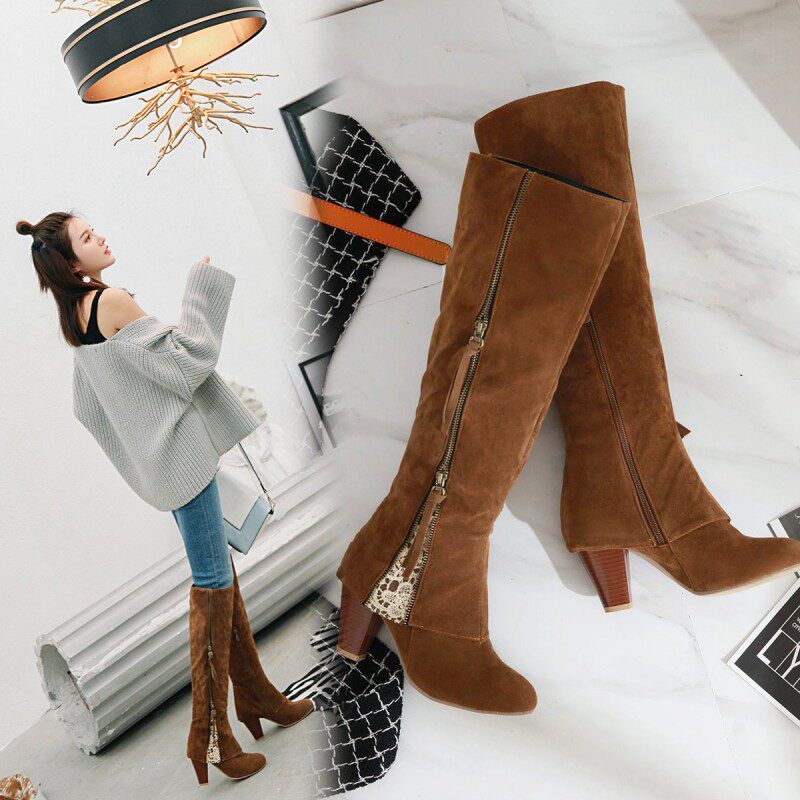 MARTIN BOOTS WOMENS BOOTS BLOCK HEEL FALL-WINTER TASSEL SIDE ZIPPER MID HEEL BRITISH STYLE 2018 MID HEEL BOOTS WOMEN