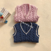 清清编织春分学院风V领马甲背心成人儿童套头视频材料包毛衣毛线