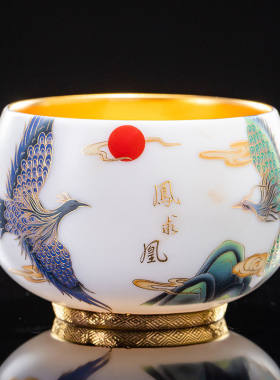 24k纯金主人杯大师纯手绘鎏金杯家用送礼品茶杯大号功夫品茗金盏