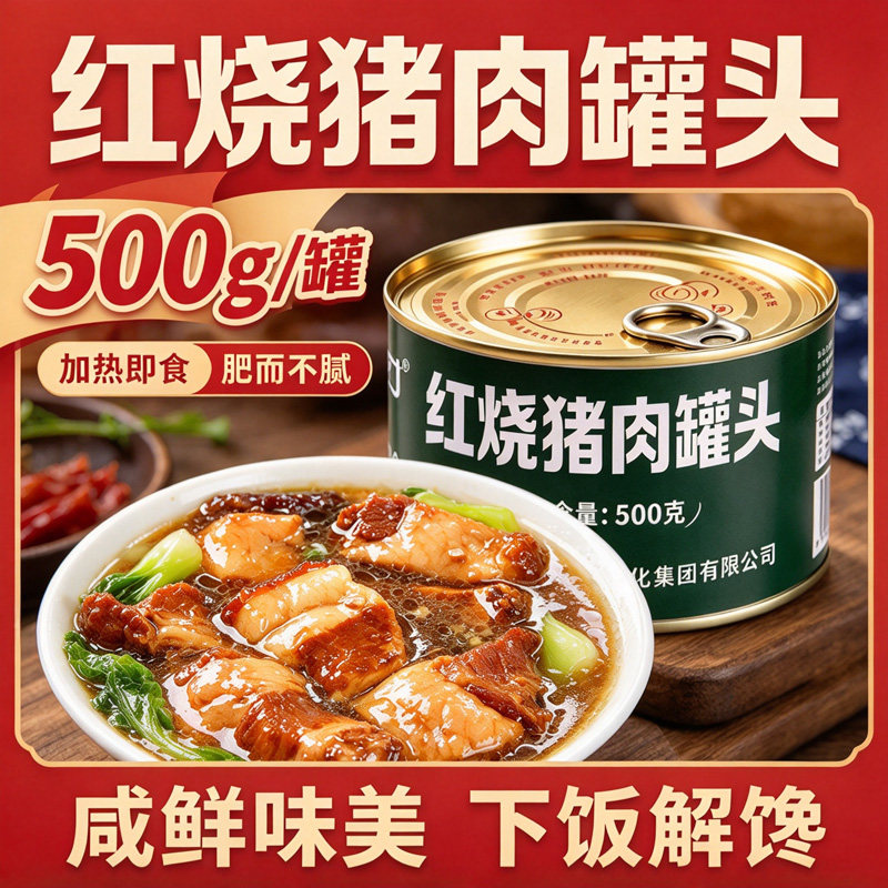 红烧猪肉罐头加热即食方便速食户外下饭菜熟食长期储备红烧肉罐头