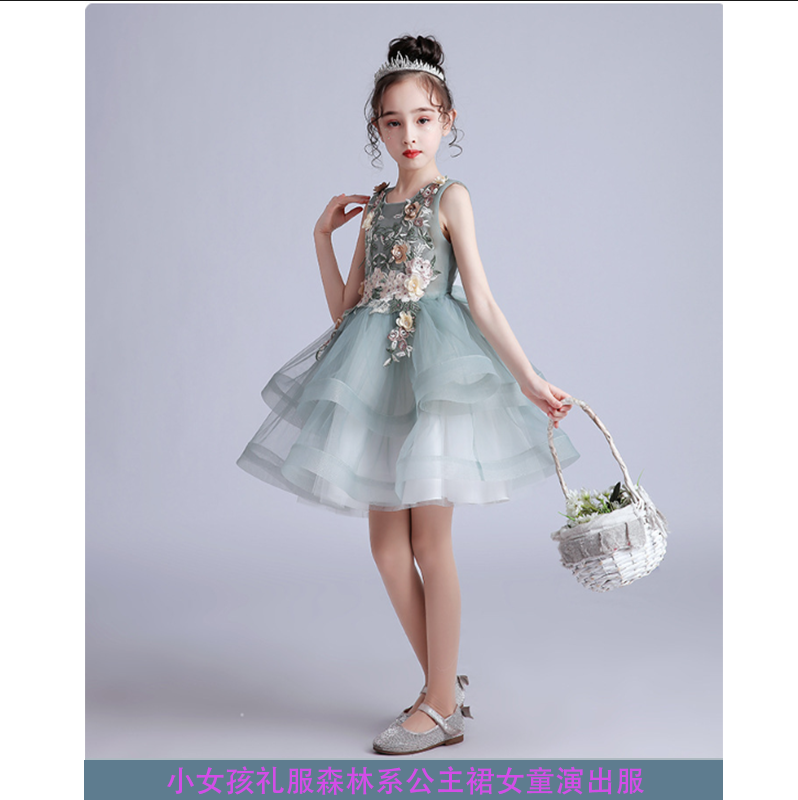 小女孩礼服儿童森林系蓬蓬纱公主裙女童毕业连衣裙钢琴演奏演出服