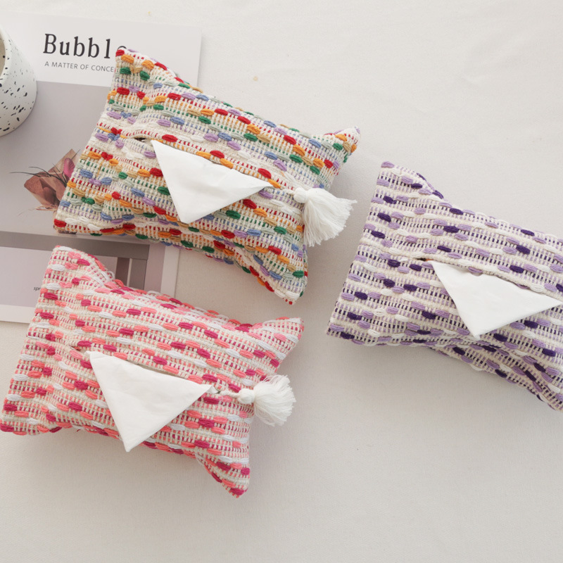 多巴胺棉麻彩色编织纸巾袋装饰盒