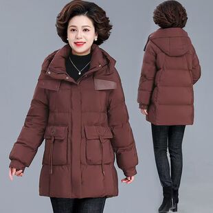 冬季中长款羽绒服白鸭绒50绒妈妈装洋气中老年袄子减龄棉袄外套