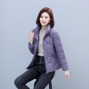 外套洋气减龄上衣紫色中年厚 棉衣袄子冬装 棉服短款 女士宽松妈妈装