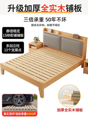 实木床现代简约1.8m双人床1.5米简易家用经济型出租房1m2单人床架