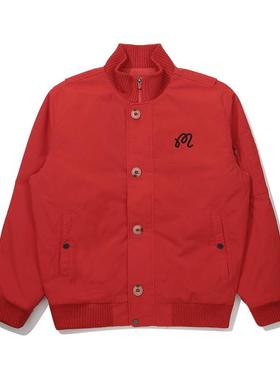 代购MALBON GOLF男士夹克保暖轻便防风耐磨红色纽扣开合罗纹领口