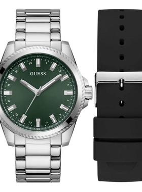 代购GUESS男士腕表计时夜光日期精准金属钢带防水绿色商务运动