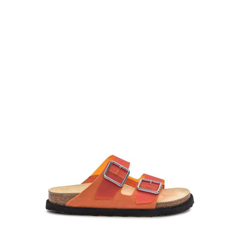 代购Birkenstock女士拖鞋透气轻便舒适软底双扣带橙色平跟软木底