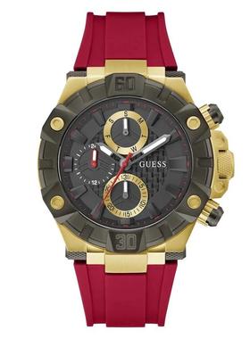 代购GUESS男士腕表计时日期夜光测速硅胶金属红色防水运动休闲