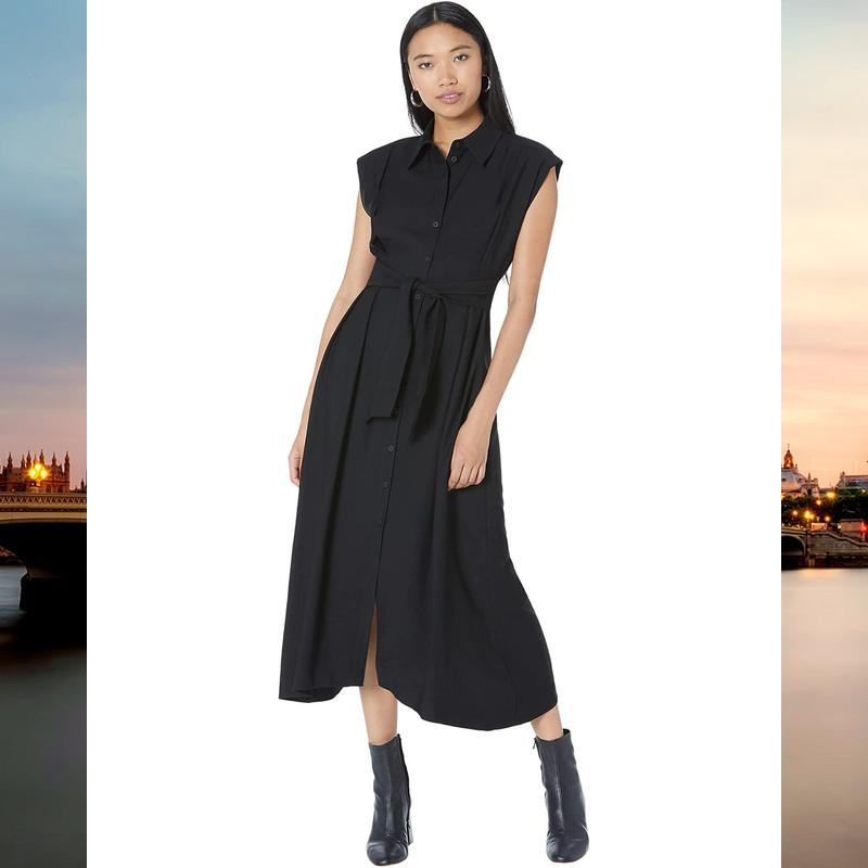 美国正品代购MANGO连衣裙Tibi Dress流行女款翻领无袖职业长裙