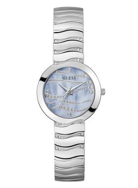代购GUESS女士腕表石英时间日历防水金属钢带蓝色镶钻商务休闲