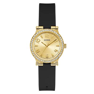 代购GUESS女士腕表模拟防水夜光日期金色镶钻硅胶带圆形日常通勤