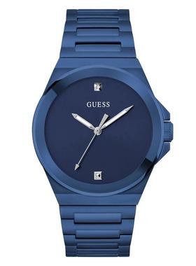 代购GUESS男士腕表计时夜光日期指针金属钢带蓝色防水商务休闲