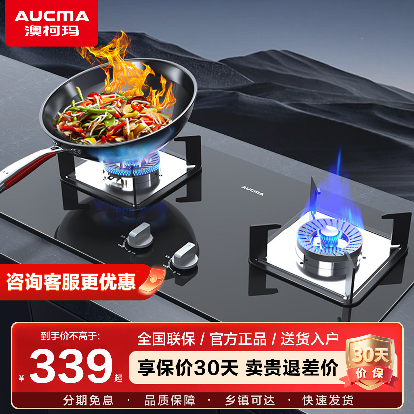 澳柯玛猛火燃气灶煤气灶家用灶天然液化气炉双灶台嵌F09B旗舰店