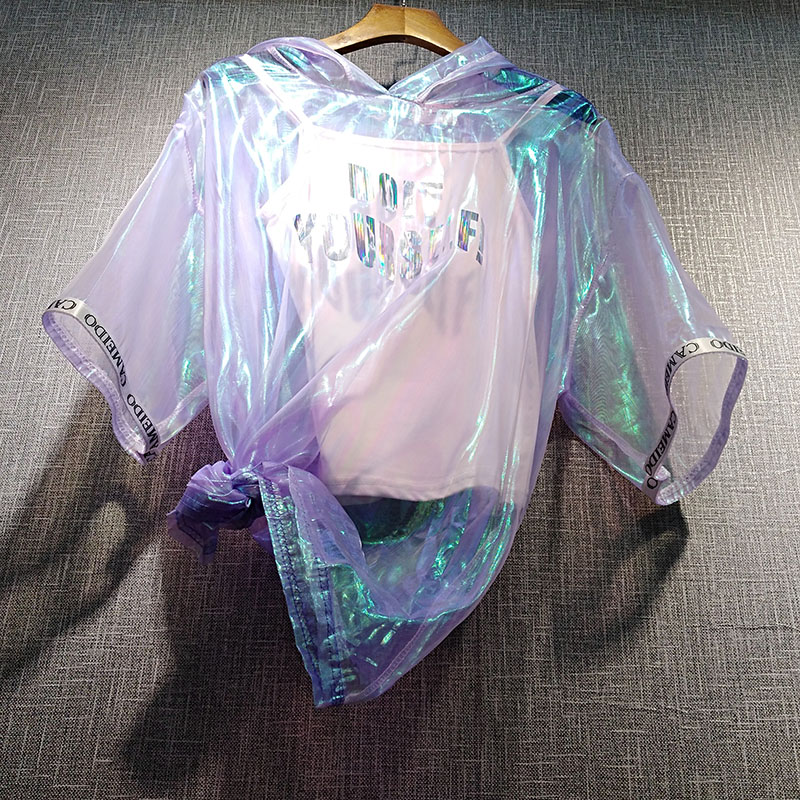 轻薄透明亮光面防晒服时尚短袖