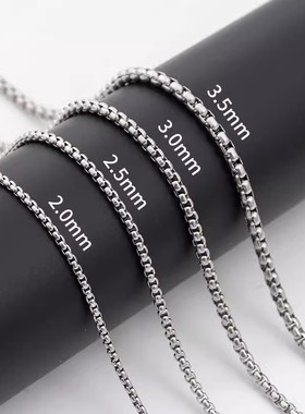 时尚个性方珍珠链单链子无吊坠钛钢裸链气质锁骨长项链毛衣配饰品