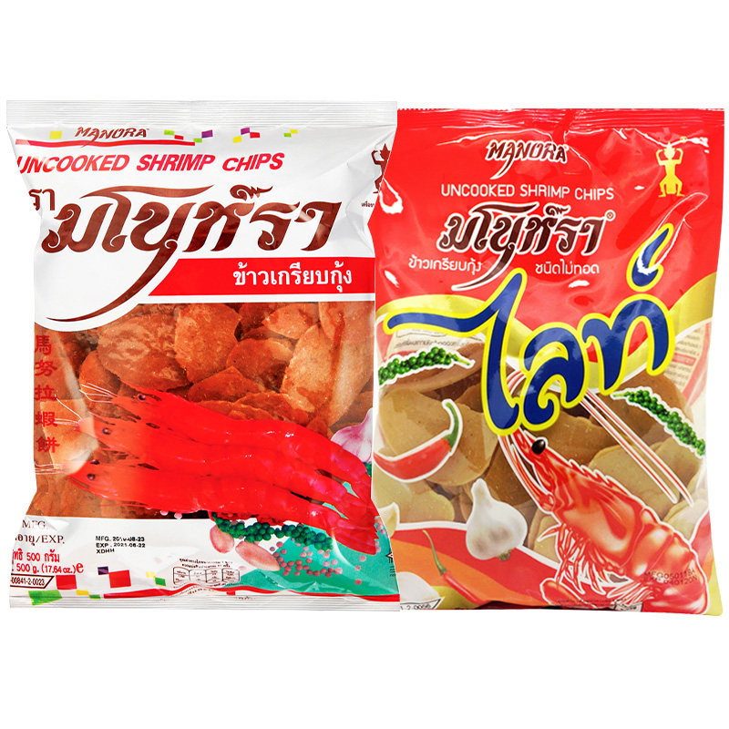 泰国虾片马努拉虾味木薯片生宋卡龙虾片食品需自己油炸500g鲜虾片