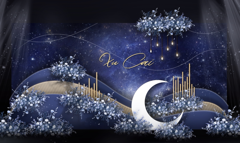 星空蓝色梦幻婚礼效果图迎宾区小背景素材设计制作PSD分层源文件图片