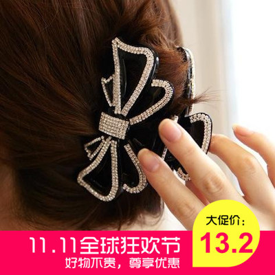 网聚特色韩国饰品发饰奢华镶钻满水钻蝴蝶结大号发夹抓夹包邮