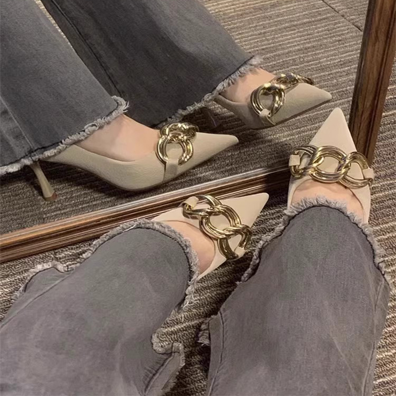 细跟高跟鞋女黑色尖头单鞋