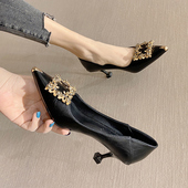 女鞋 不累脚高跟鞋 黑色工作鞋 女细跟猫跟职业大码 2025年春夏季 新款