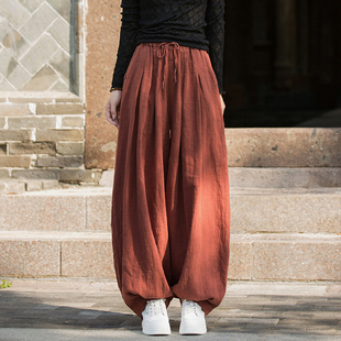 子宽松休闲裤 太极裤 2025年春秋款 休闲长裤 女 棉麻系带灯笼裤 亚麻裤