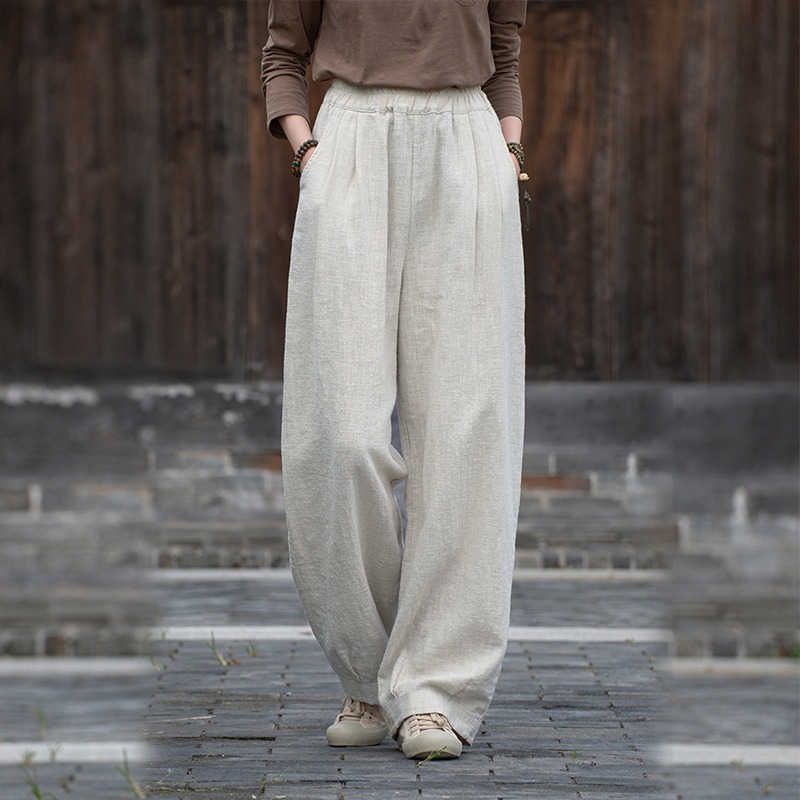 苎麻阔腿直筒裤女春秋2025年新款宽松高腰休闲裤棉麻复古拖地长裤