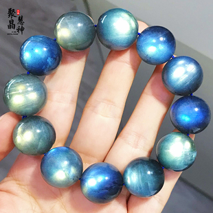 天然冰种拉长石手链女颗颗强蓝光彩月光灰月光石三圈多层水晶手串