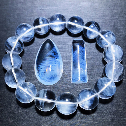 天然蓝针手链聚晶慧神羽毛水晶