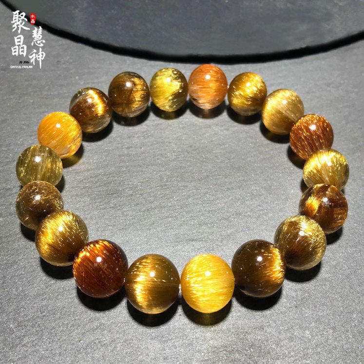 天然收藏级彩发晶手链铜发晶手串