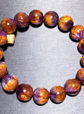 珍藏级极光紫钛晶手链极光23水晶板钛晶男女金发晶手串紫黄多宝珠