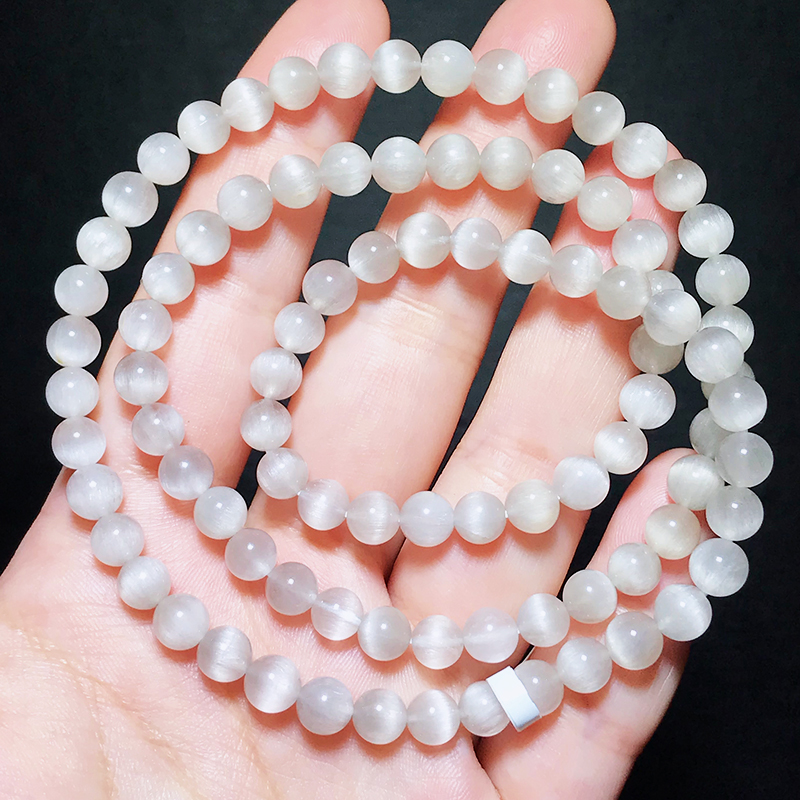 一物一图天然银发晶手链满顺发猫眼石男士女款银钛水晶白发晶手串