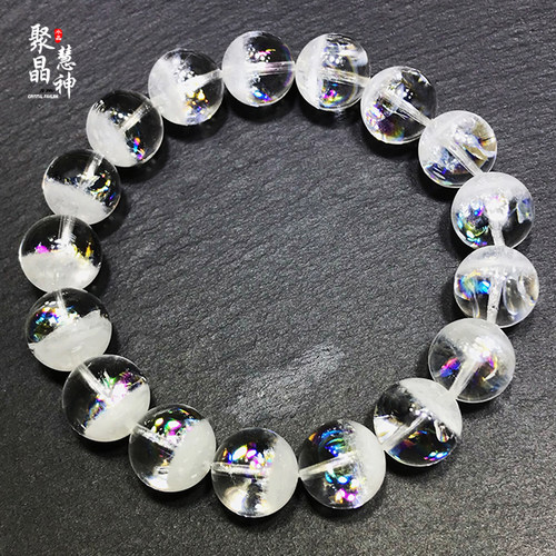 收藏级彩虹光白幽灵异象水晶手链