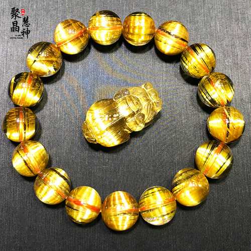 天然猫眼金发晶手串钛晶手链板钛