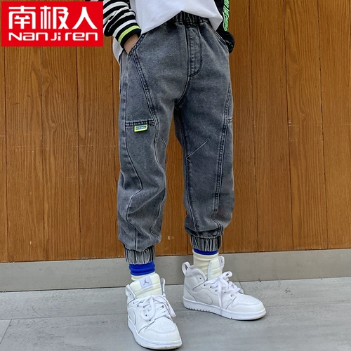 Утепленные джинсы для мальчиков, демисезонные детские осенние штаны, пуховик, подходит для подростков