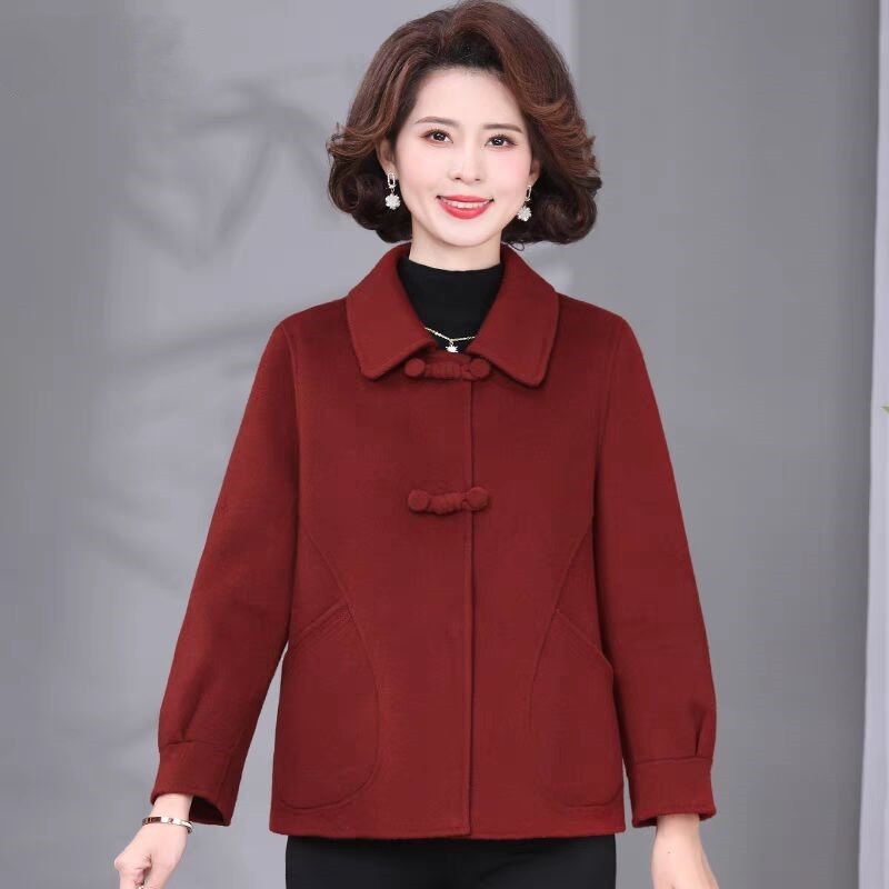 高档双面呢羊毛外套短款妈妈装40岁50中年女气质保暖外套2025新款
