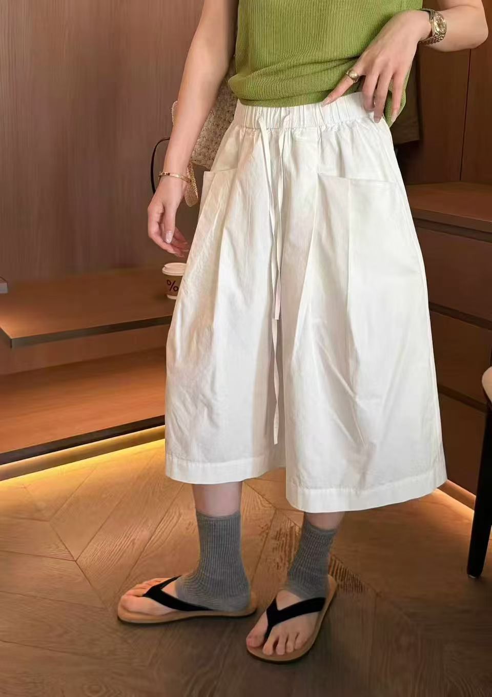 2026韩系抽绳高腰宽松显瘦工装七分裤女夏季新款百搭休闲裤阔腿裤