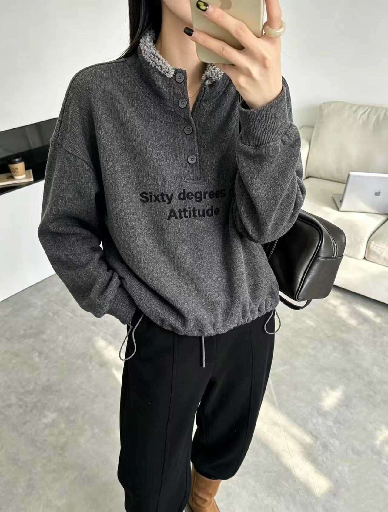 欧洲站2026秋季新韩版时尚立领宽松显瘦百搭半拉链长袖卫衣女