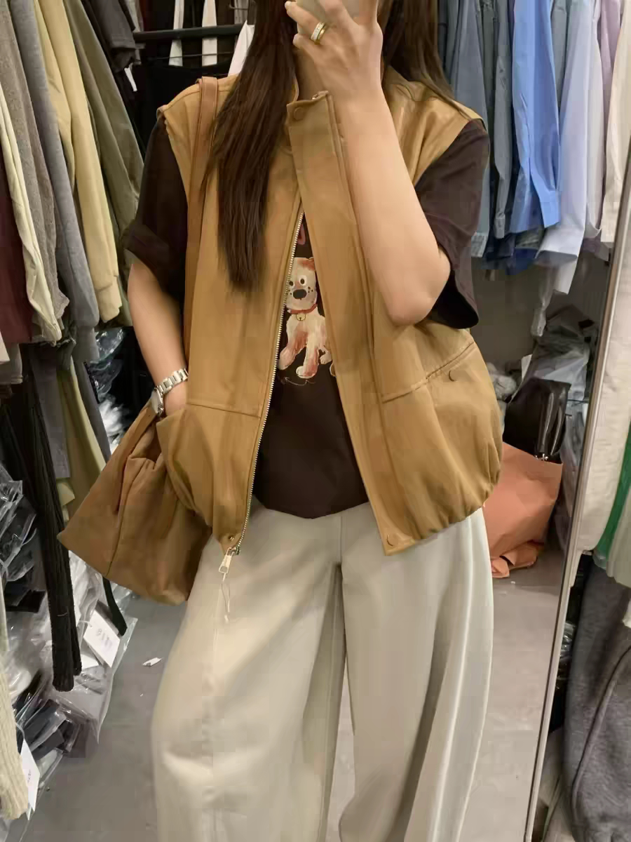 欧洲站2026秋季新韩版时尚立领宽松显瘦百搭拉链无袖马甲外套女