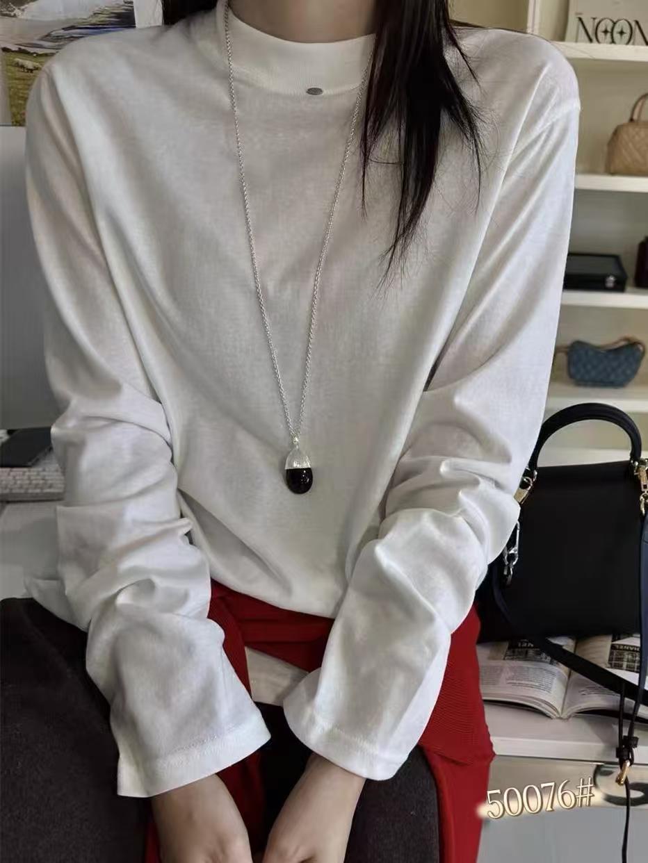 欧洲站2026秋季新韩版时尚圆领宽松显瘦百搭纯色长袖T恤女
