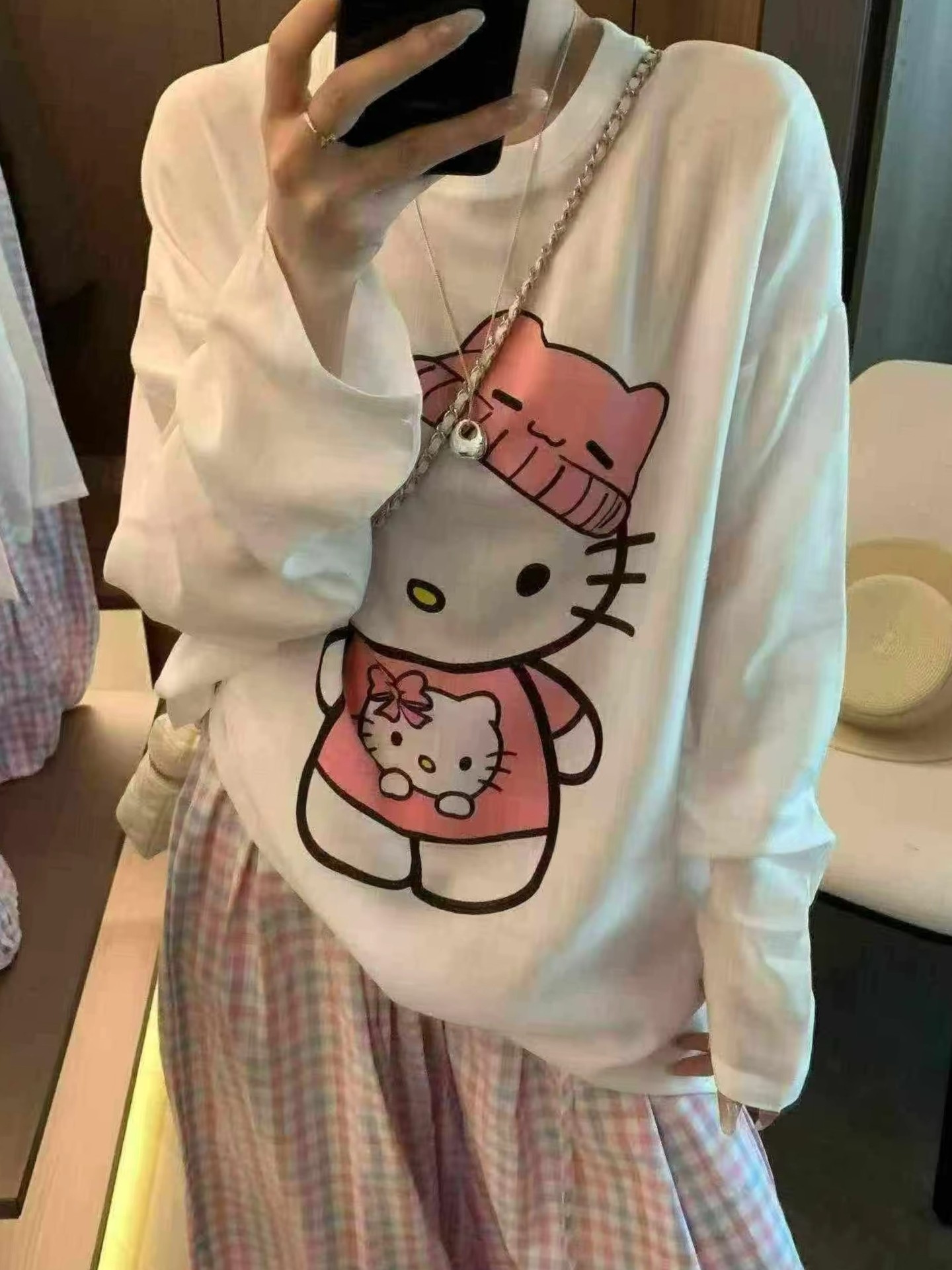欧洲站2026秋季新韩版时尚圆领宽松显瘦百搭卡通猫咪长袖T恤女