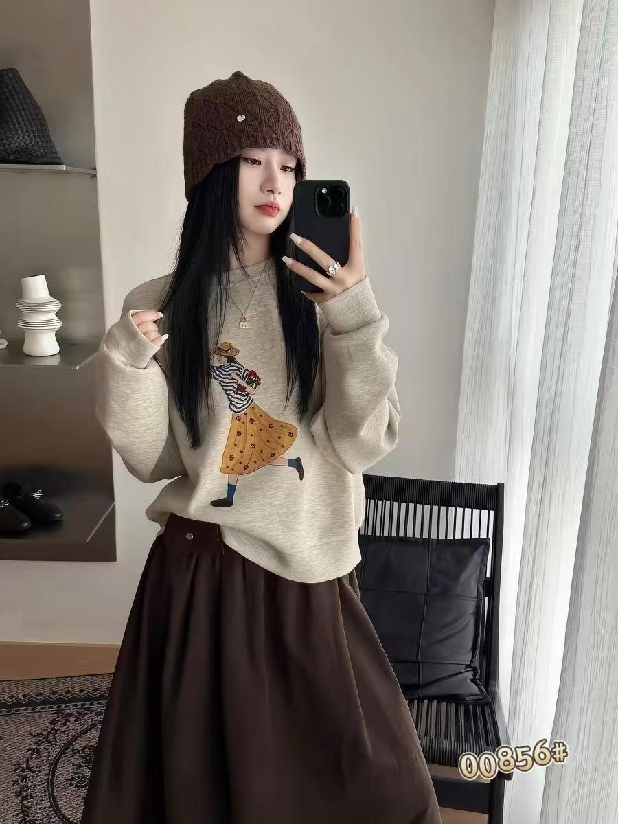 欧洲站2026秋季新韩版时尚圆领宽松显瘦百搭卡通女孩长袖卫衣女