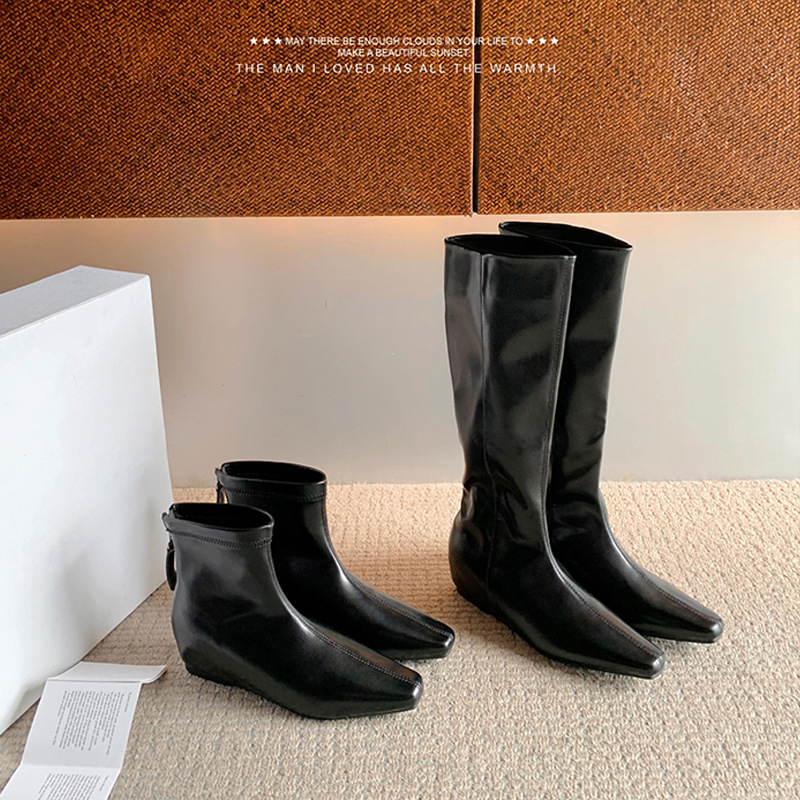 小个子内增高长靴女2025秋冬新款显瘦方头骑士靴百搭长筒靴女