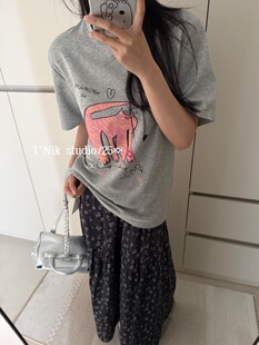 1518 时尚 T恤 灰色休闲印花宽松短袖 LHHH 韩版