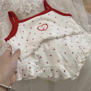 上衣短裤 女宝宝碎花无袖 儿童冰丝家居服 2026夏季 婴儿吊带睡衣套装