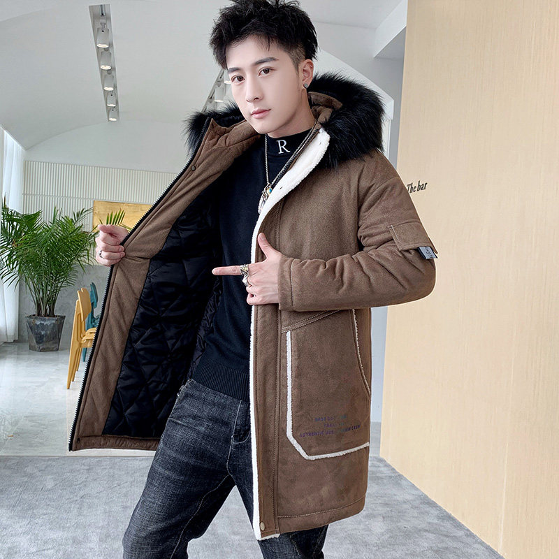 棉衣男鹿皮绒面料加厚潮款毛领中长款棉衣XZ313B-1-MY1668图片