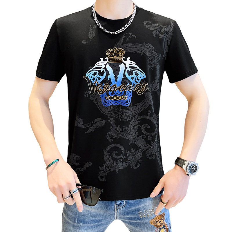 抖音品质欧版夏季男士高品质烫钻圆领短袖T恤XZ313B-1-DX2208-P40,男装T恤,星座310B-3